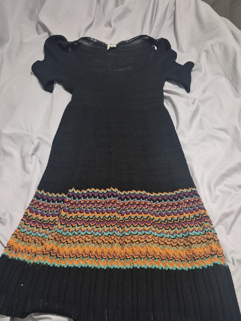 Missoni Black Knit Dress with Multicolor Chevron Bands Size 44